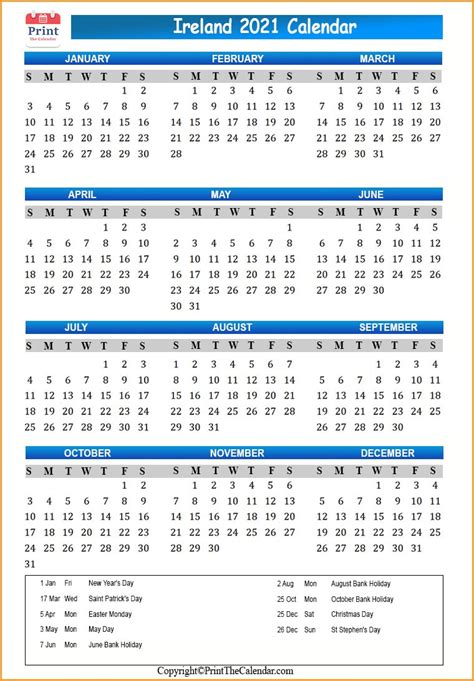 Ireland Holidays 2021 2021 Calendar With Ireland Holidays