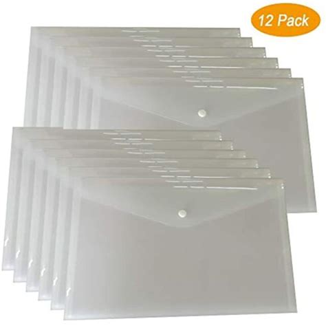 12 Plastic File Envelopes Clear Document Poly Folders Transparent