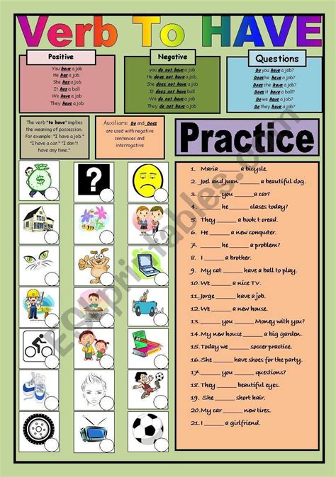 Verb To Have Esl Worksheet By Raynexa Verb To Have Helping Verbs