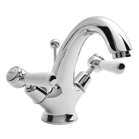 Bayswater White Lever Domed Collar Mono Basin Mixer Pop Up Waste