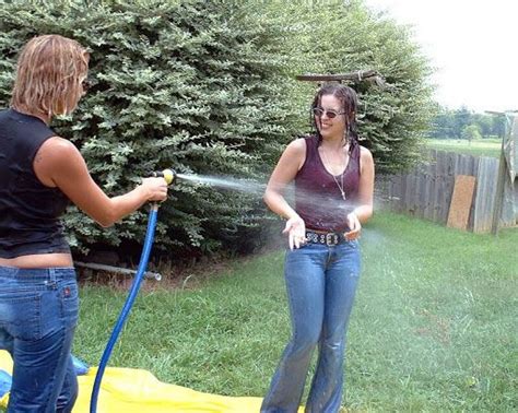 Wetlook Gardenhose Backyard Wet Clothes Wet Look Mom Jeans