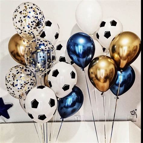 1 Set Football Soccer Theme Party Round Balloons Black White Confetti