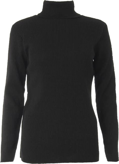 forever women s long sleeves ribbed polo neck stretchy knitted jumper black one size fits