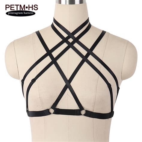 women s sexy body cage harness bondage bra black elastic strappy tops hollow out pastel goth