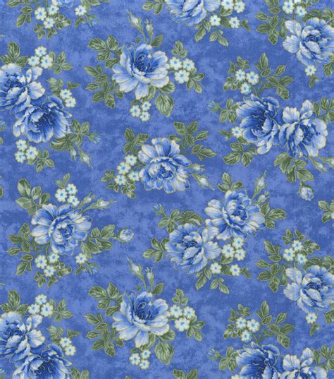 Premium Quilt Cotton Fabric Blue Floral Light Blue Metallic Joann