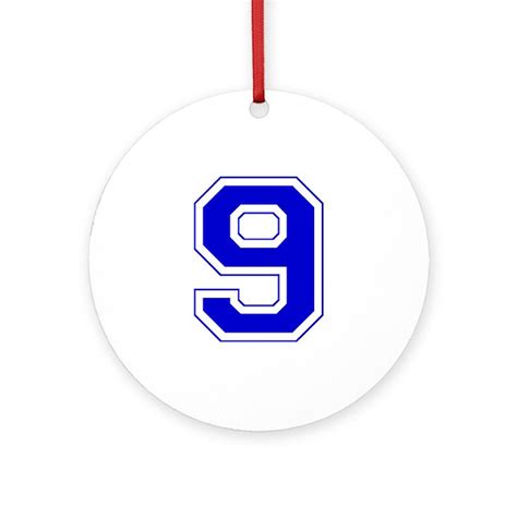 Varsity Font Number 9 Blue Ornament Round By Amazedcreations