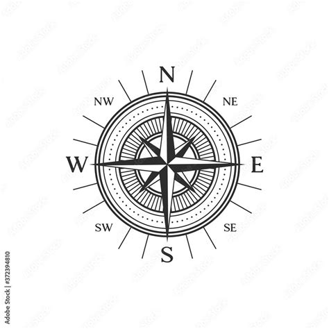 Wind Rose Navigation Symbol Isolated Compass Sign In Black And White