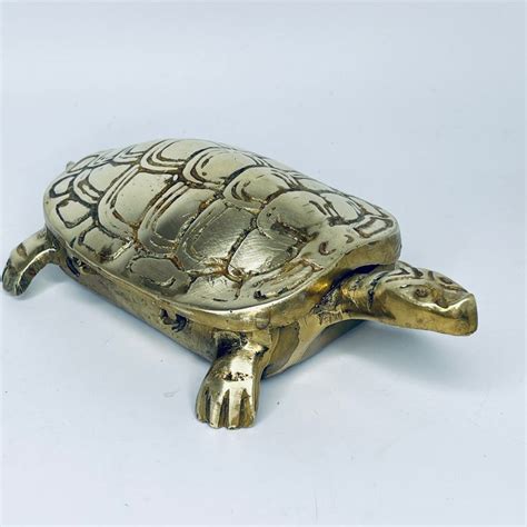 Brass Hinged Turtle Trinket Box Vintage Circa 1900s Rare Heavy 16 X 9 X 5 Cm Lidded Trinket