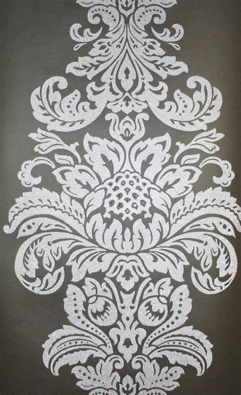 Damask Beaded Wallpaper Crystallised By Kandola Silver Midnight