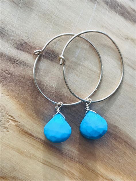 Turquoise Hoop Earrings Gemstone Earrings Gold Hoop Earrings Healing