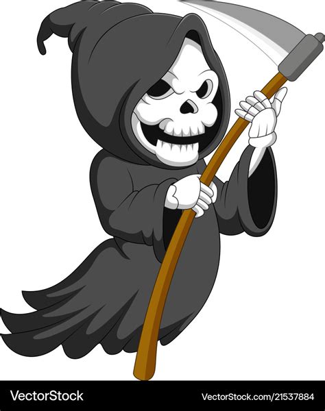 Cute Cartoon Grim Reaper With Scythe Royalty Free Vector