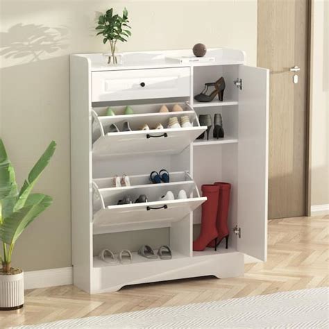 Fufuandgaga 472 In H X 354 In W White Wood Shoe Storage Cabinet With