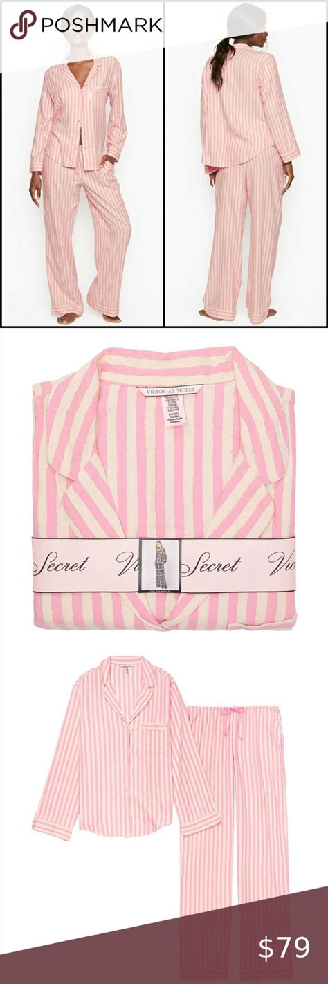 Vs Classic Pink Stripe Flannel Pajama Set Long In 2021 Flannel Pajama Sets Victoria Secret