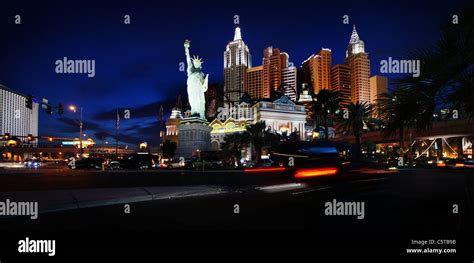 Night Shot Of Hotel New York New York On The Las Vegas Strip Stock