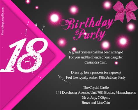 18th Birthday Party Invitation Wording Wordings And Messages
