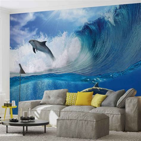Dolphins Sea Wave Nature Wall Paper Mural Buy At Europosters