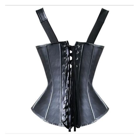 Faux Leather Corselet Gothic Shoulder Strap Corset Steampunk Plus Size Bustier Black Zipper