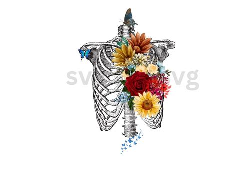 Rib Cage Floral Svg Ribcage Flowers Svg Skeleton Flower Svg Ribs Svg