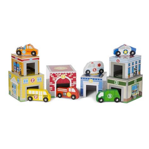 Melissa And Doug Nesting And Sorting Buildings Set With 6 Wooden Vehicles