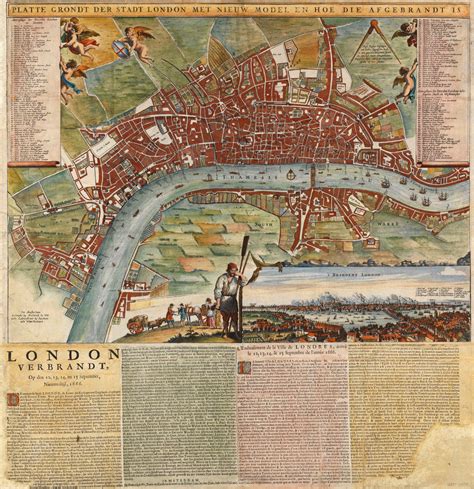 A Dutch Map Showing Areas Devastated By The Great Fire Of London 1666