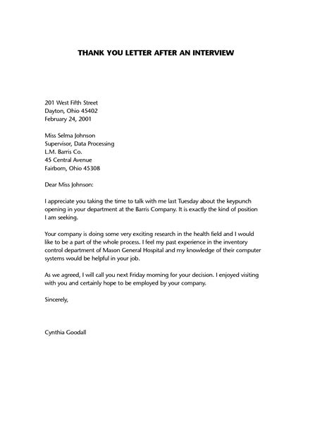 The Best Post Job Interview Thank You Letters Artofit