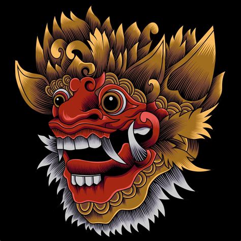 Barong Balinese Mask Vector Illustration 7721383 Vector Art At Vecteezy