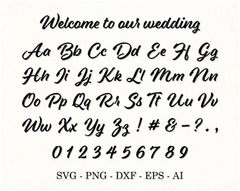Cursive Font Svg Wedding Alphabet Svg Italic Letters Numbers Svg Cut
