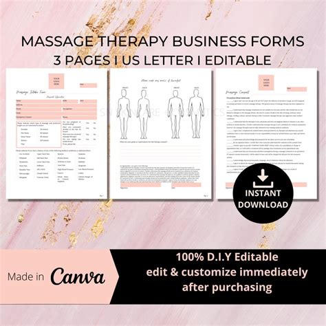 Massage Intake Consent Form With Body Charts I Diy Editable Etsy