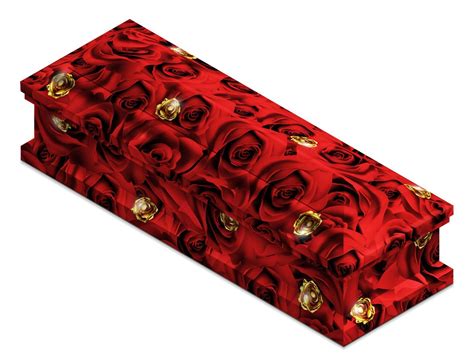 Red And Gold Roses We Wrap Caskets