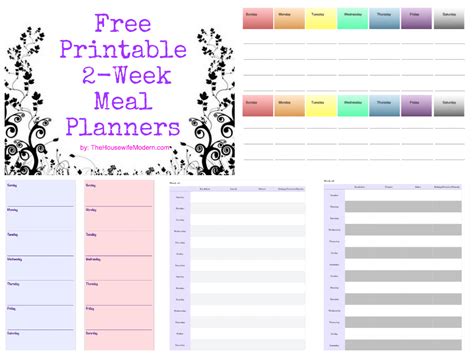 2 Week Printable Meal Planners 4 Options All Free The Housewife Modern