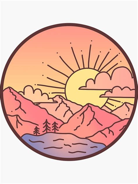 Want to discover art related to redbubble_stickers? Sunset Mountains | Sticker in 2020 | Aesthetic stickers ...