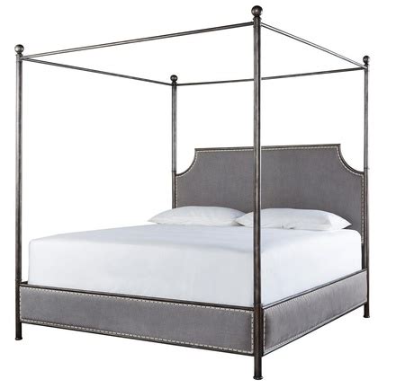 Every iron bed we make reflects our commitment to the finest in design, detailing and craftsmanship. Sojourn Respite Grey Linen Upholstered Queen Iron Canopy ...