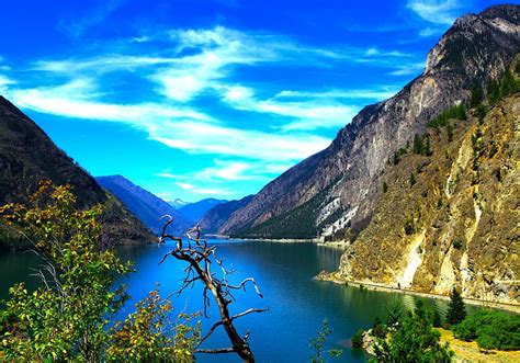 Blue Mountain River Rocks Riverbank Shore Bonito Clouds Mountain