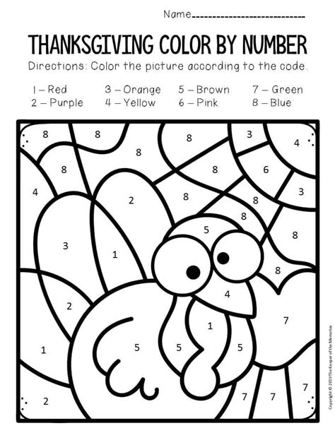 Color By Number Thanksgiving Preschool Worksheets Turkey The Keeper