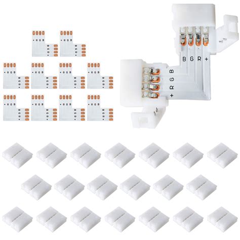 Buy Jackyledl Shape 4 Pin Led Connectors 10 Pack With 22pcs Clips 10mm For Strip Lights Online
