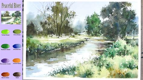 Without Sketch Landscape Watercolor Peaceful River Color Mixing