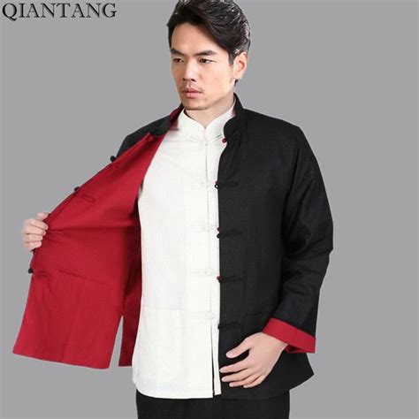 Black Red Vintage Chinese Two Face Coat Men Cotton Linen Reversible