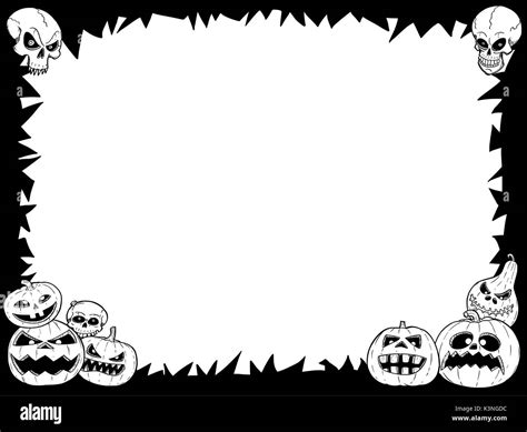 Hand Drawing Cartoon Halloween Frame With Skull And Pumpkin