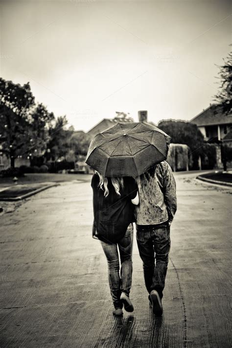 Couple With Umbrella Walking In Rain Walking In The Rain Couple