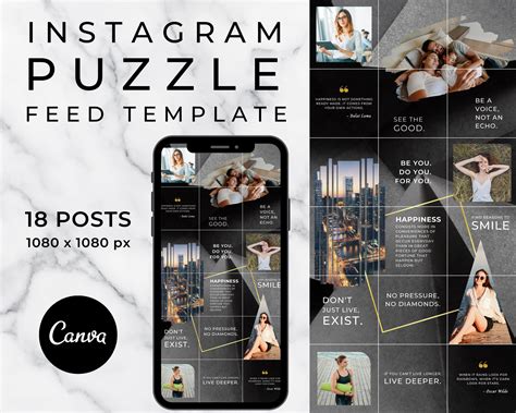 Instagram Puzzle Feed Template Canva 18 Posts Instagram Grid Canva Instagram Template Black Etsy