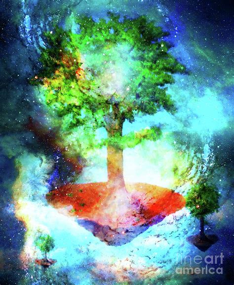 Flying Mystical Tree Motive Original Painting With Graphic Effect