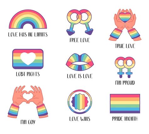 símbolos del orgullo gay y lésbico lgbt arco iris corazón plantilla de iconos mes del