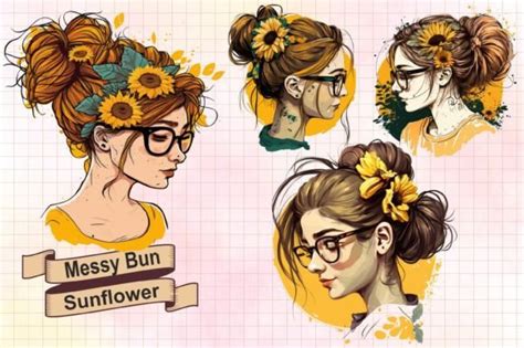 Sunflower Mom Messy Bun Hair Sublimation Design Designs Graphics