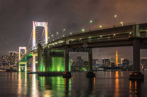 Tokyo Tower And Rainbow Bridge In Tokyo Japan Stock Photo Image Of