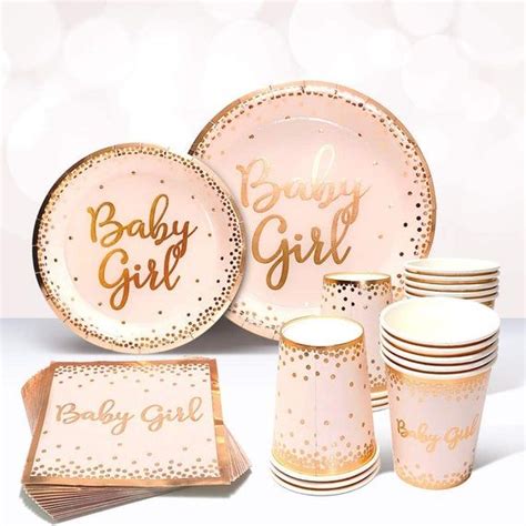Baby Shower Plates And Napkins Girl For 24 With Rose Gold Pink Etsy