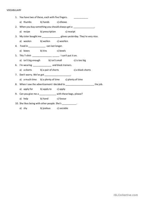 Grammar And Vocab Test For Es English Esl Worksheets Pdf And Doc