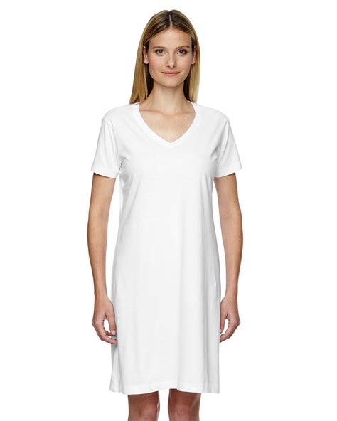 Lat Womens 100 Cotton Short Sleeve Solid V Neck T Shirt Dress M 3522