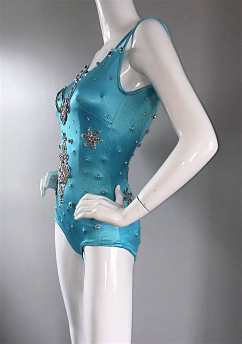 rare 1950s las vegas showgirl aqua blue rhinestone vintage 50s leotard bodysuit at 1stdibs