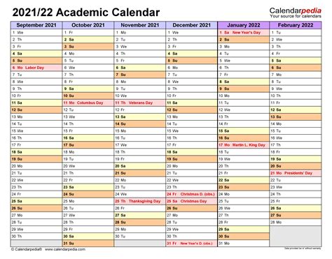2022 Fall Academic Calendar Calendar With Holidays