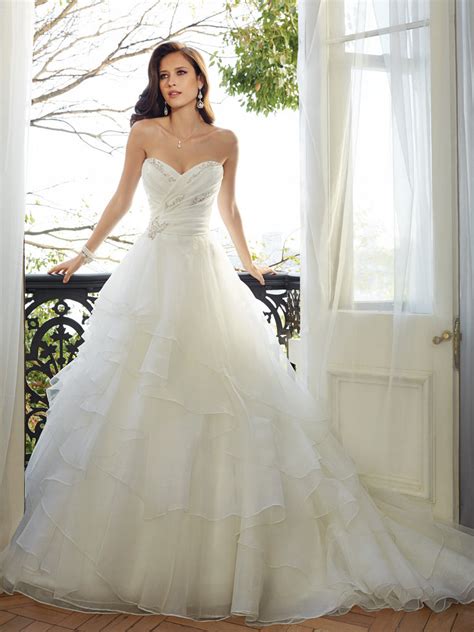 sophia tolli wedding dress organza strapless sweetheart neckline ball bela bridal